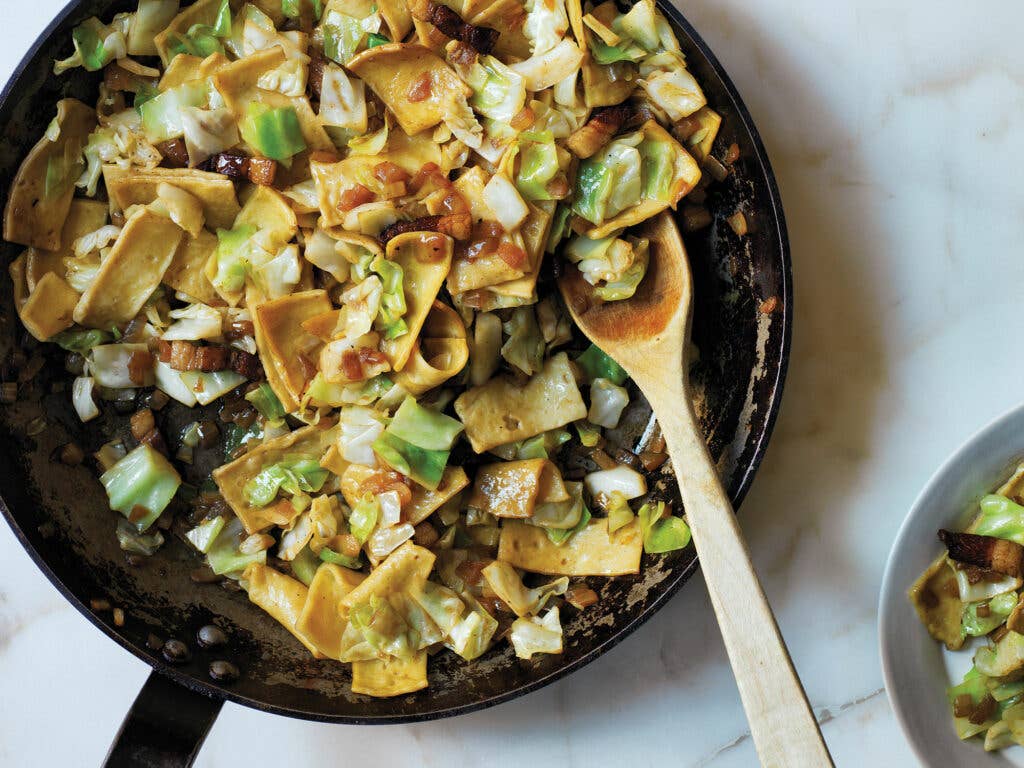 Homemade Pasta with Spicy Cabbage and Bacon (Krpice)