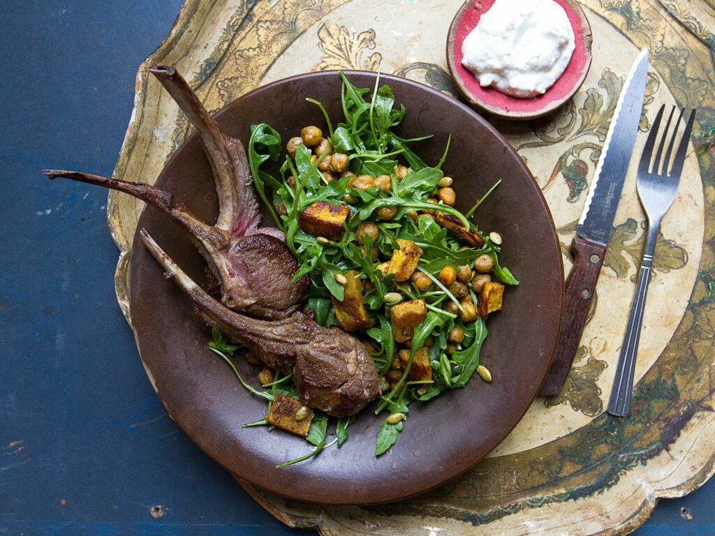 Roasted Rack Of Lamb with Roasted Pumpkin and Chickpea Salad