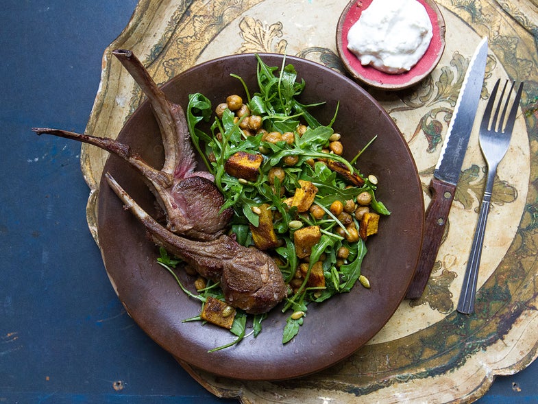 Roasted Rack Of Lamb with Roasted Pumpkin and Chickpea Salad