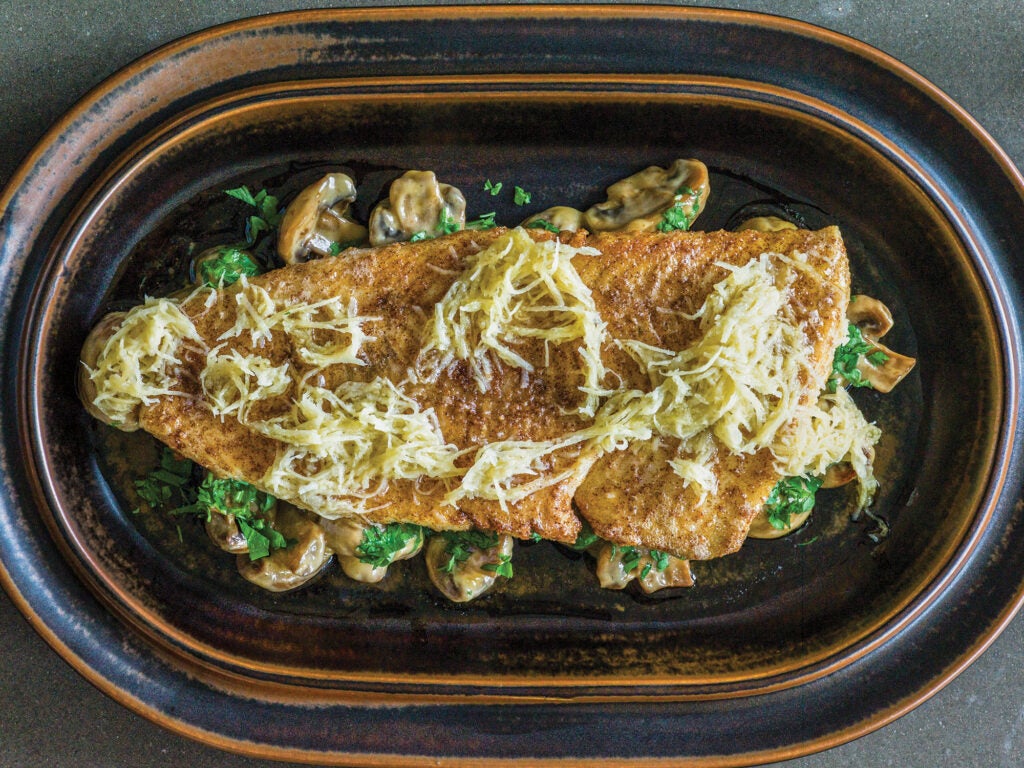 Sweden, recipe, Magnus Nilsson, pike-perch, creamed mushrooms, horseradish butter