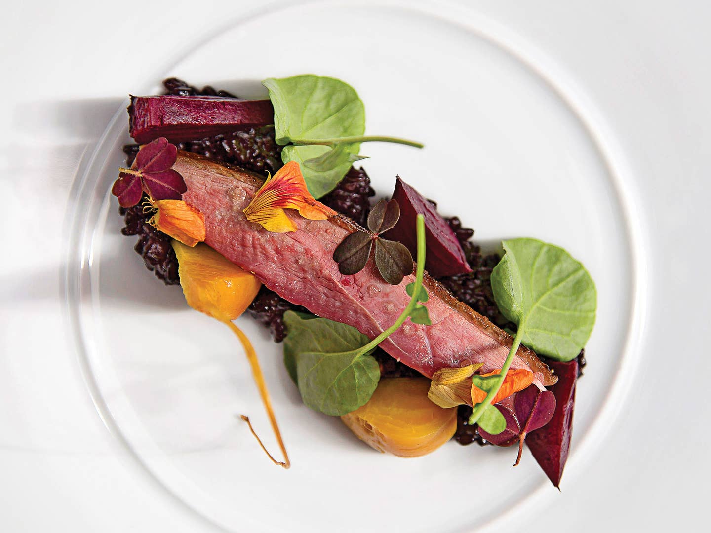 Skillet-Cooked Duck Breast with Beets and Watercress
