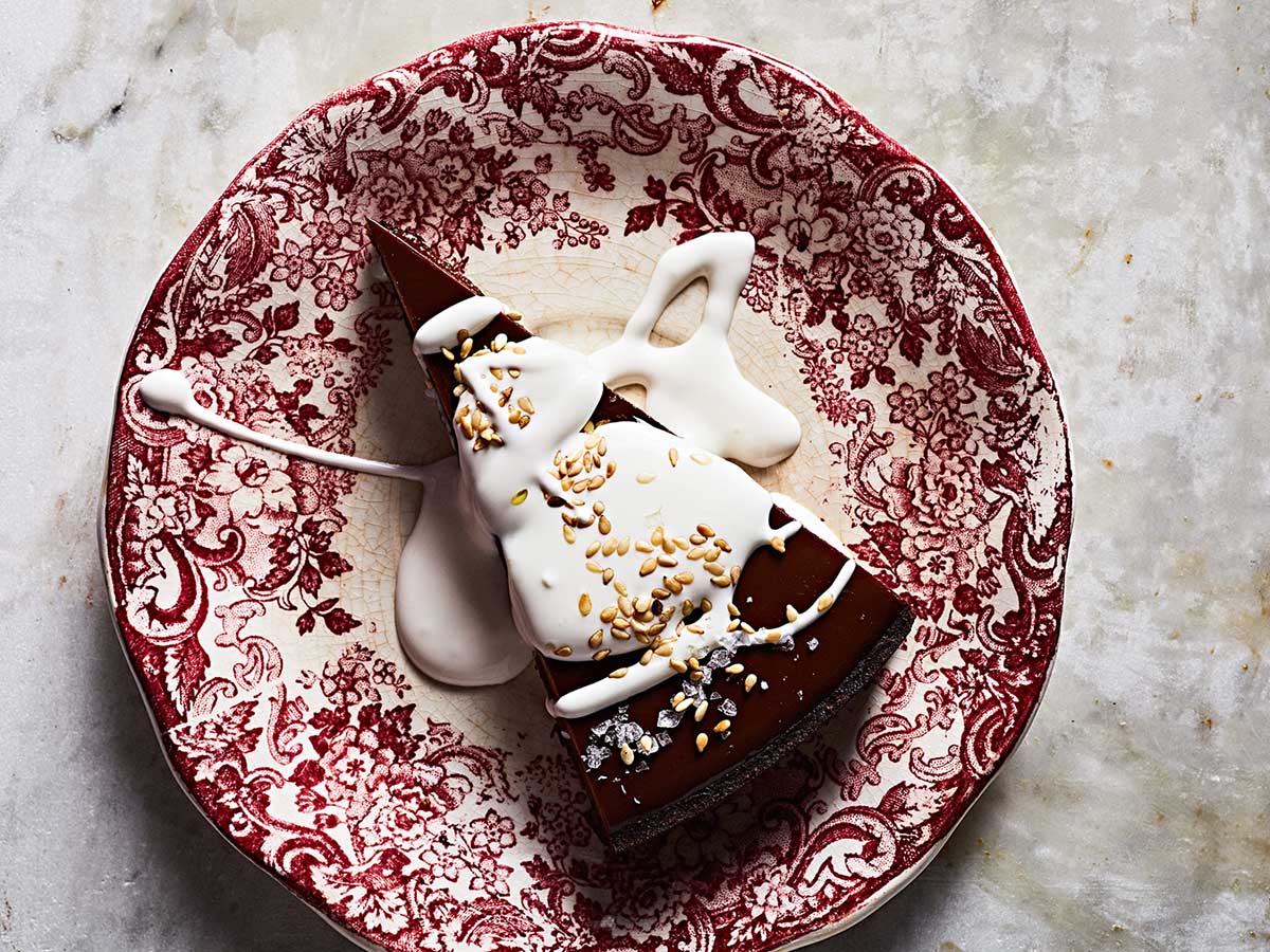 Chocolate-Caramel Tart with Crème Fraîche and Sesame