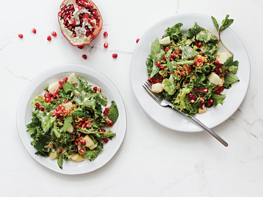 Chicory and Herb Salad with Apple, Pomegranate, and Creamy MIso Dressing