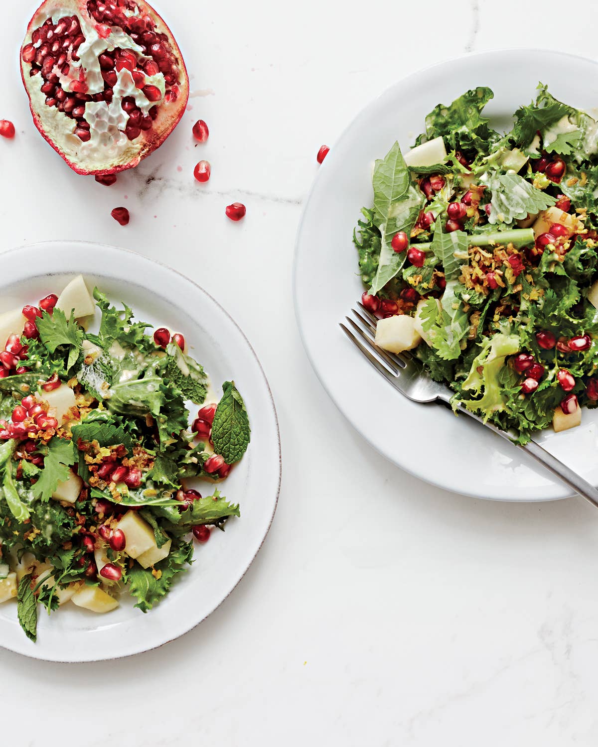 Chicory and Herb Salad with Apple, Pomegranate, and Creamy MIso Dressing