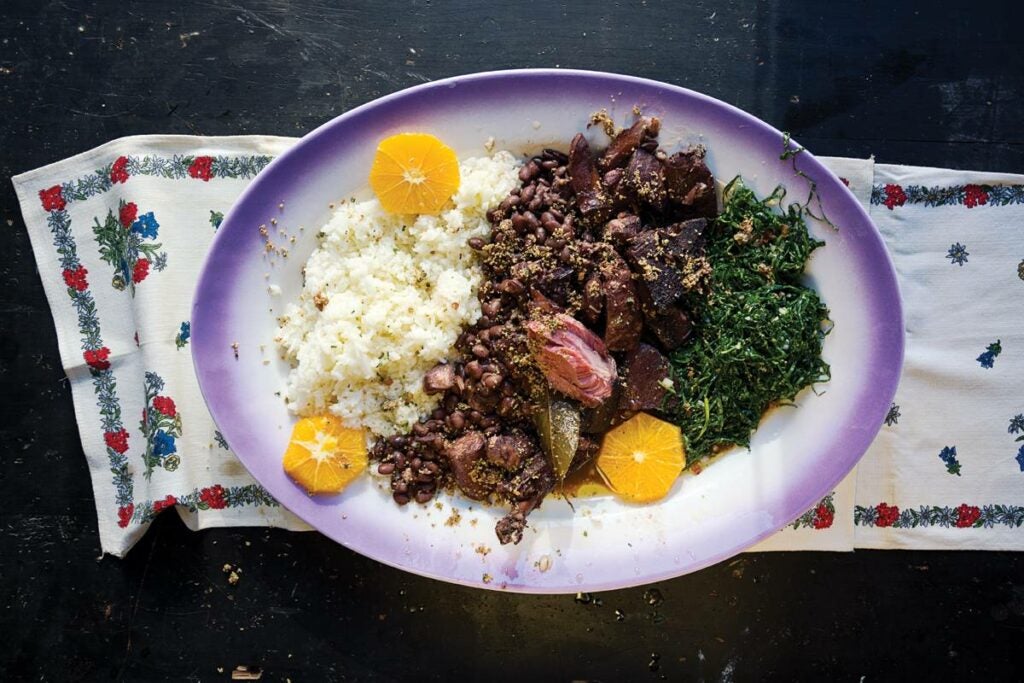 Brazilian Beans with Smoked Pork, Rice and Collards (Feijoada)