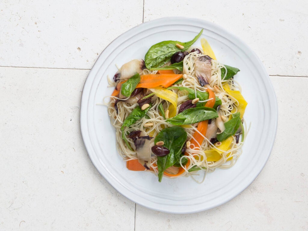 Spaghettini with Carrots, Olives, and Red Endive