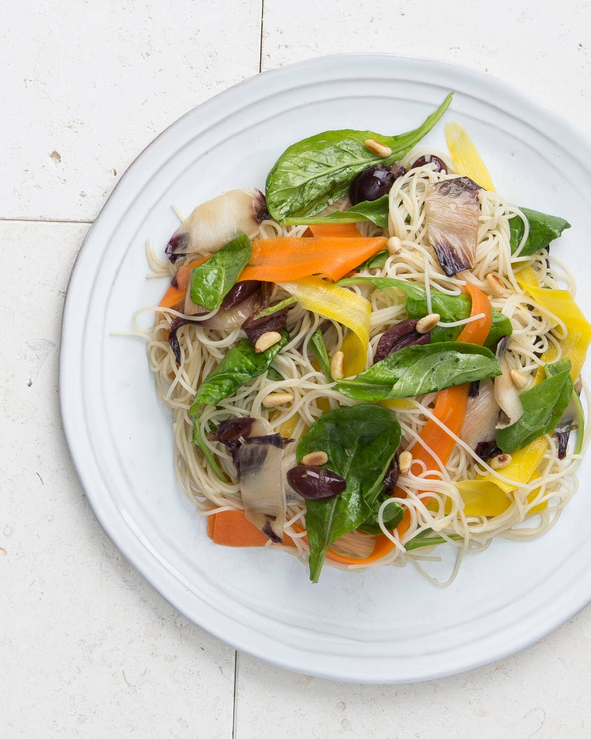 Spaghettini with Carrots, Olives, and Red Endive