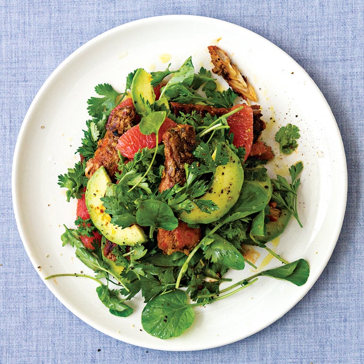 Sautéed Crab with Avocado, Grapefruit and Herb Salad