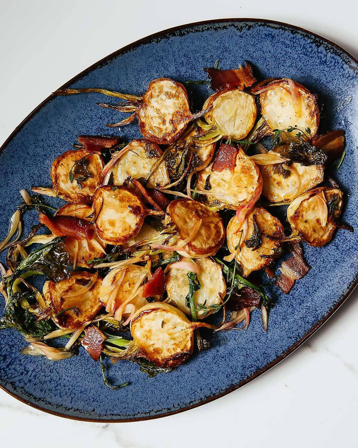 Roasted Turnips and Greens with Bacon Vinaigrette