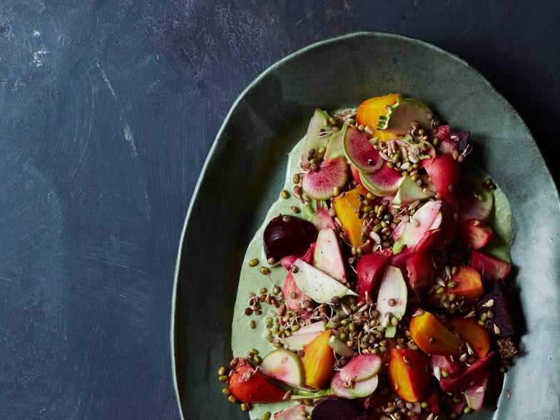 Sprouts, Kohlrabi, and Beet Salad with Herbed Crème Fraîche Dressing