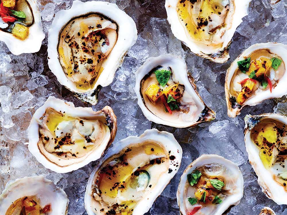 Auto linse Springboard Raw Oysters with Grilled Pineapple and Thai Basil | Saveur