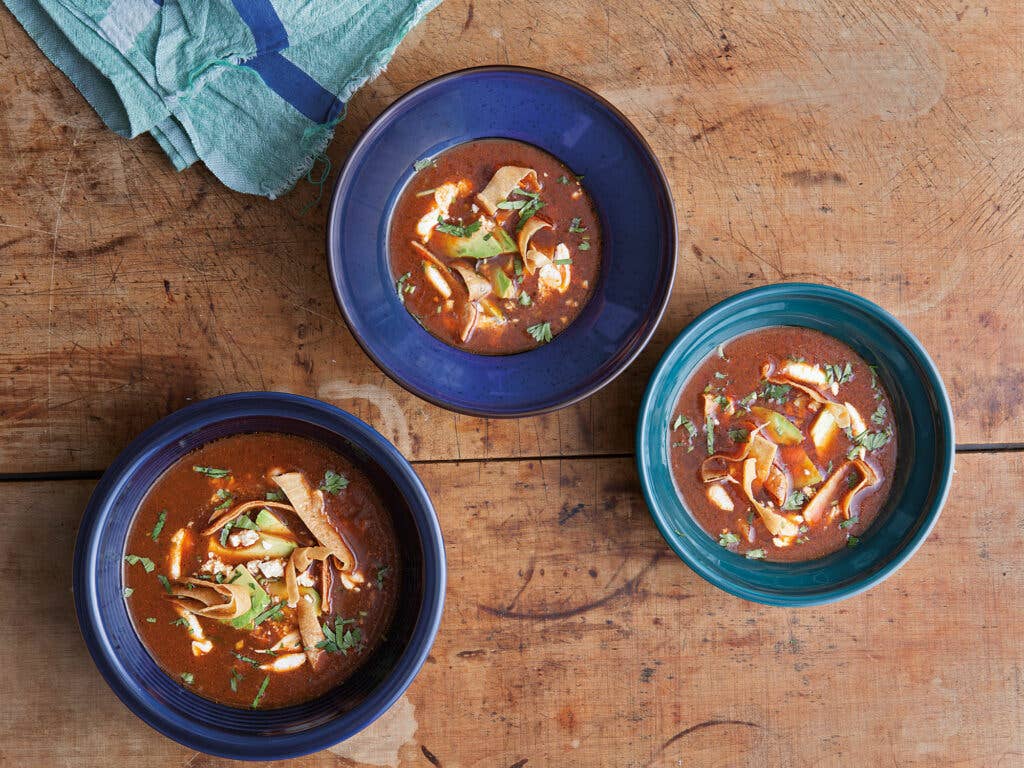 Ancho Chile Soup with Avocado, Crema, and Chile Pasilla (Sopa de Chile Ancho)