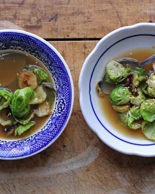 Crisp-Tender Brussels Sprouts in 7-Spice Broth