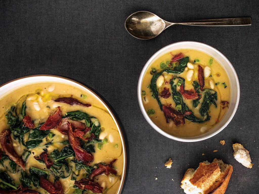 White Bean and Lacinato Kale Soup with Smoked Ham Hock