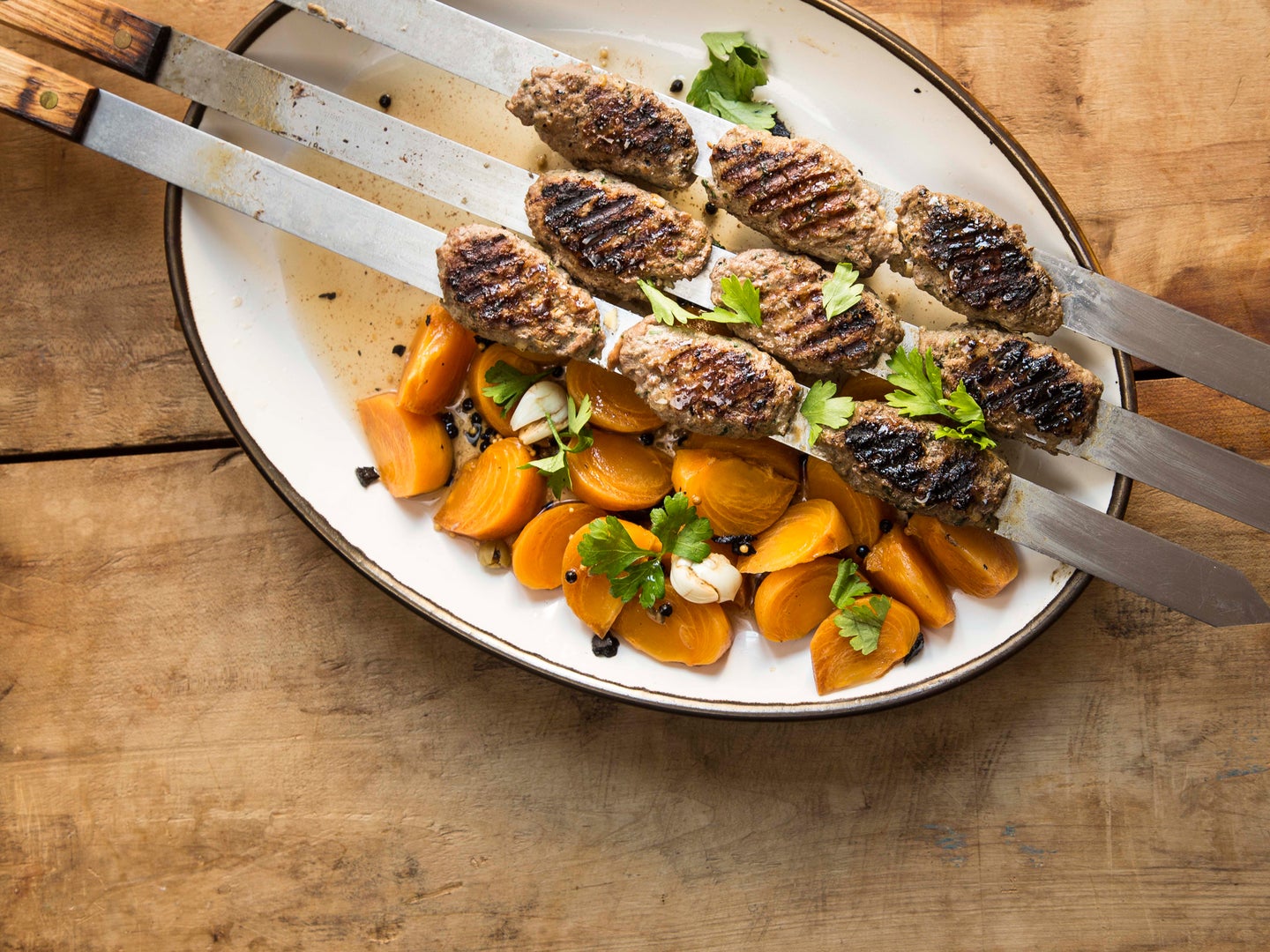Grilled Beef Kebabs with Pickled Persimmons