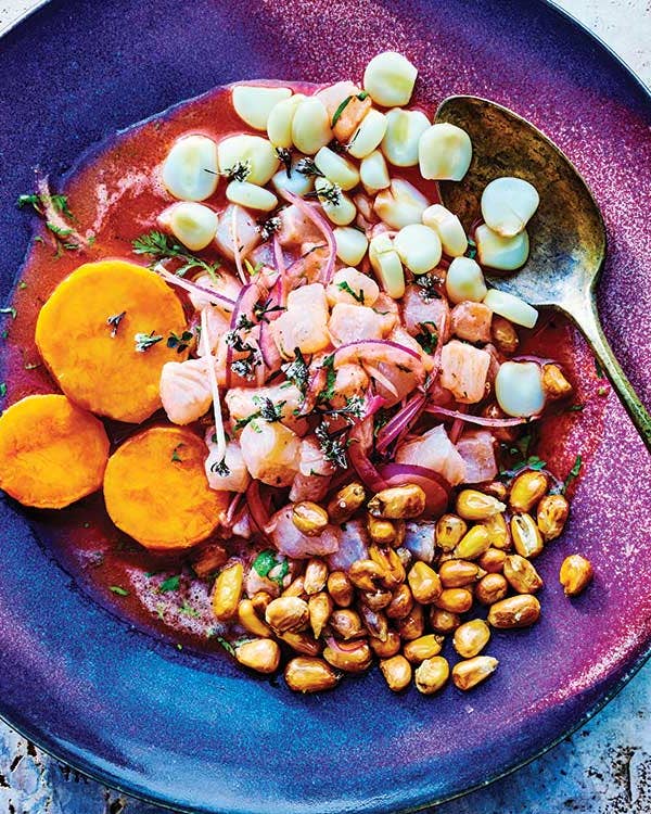 Peruvian Street Cart Ceviche with Sweet Potato and Toasted Corn (Ceviche Carretillero)