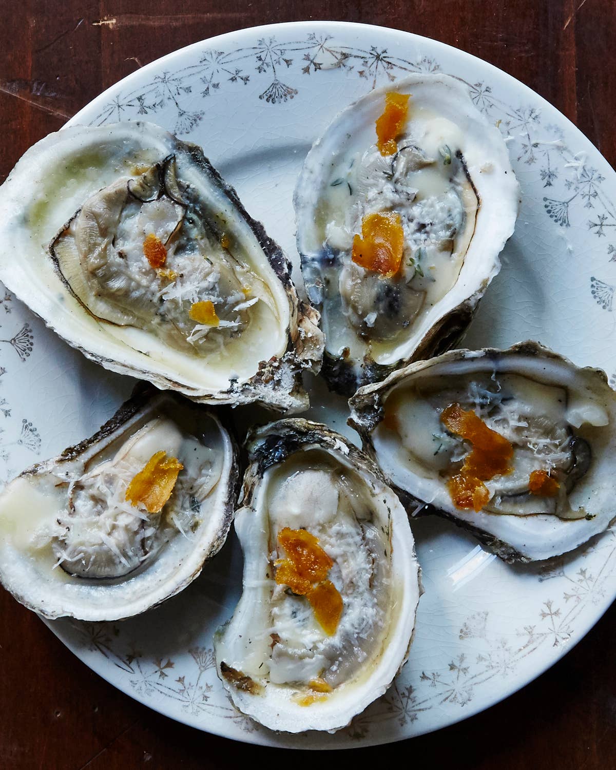 Grilled Oysters with Pecorino and Shaved Bottarga