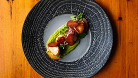 Seared Bay Scallops with Pea Purée and Radishes