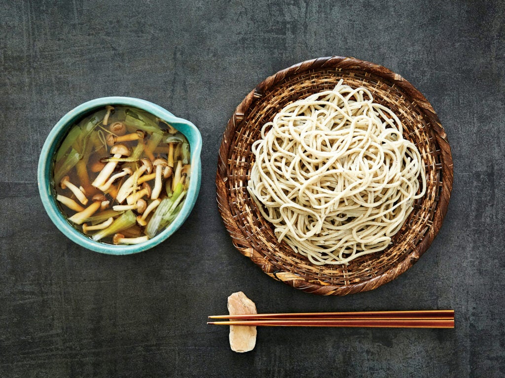 Cold Soba with Mushroom and Leek Seiro Broth