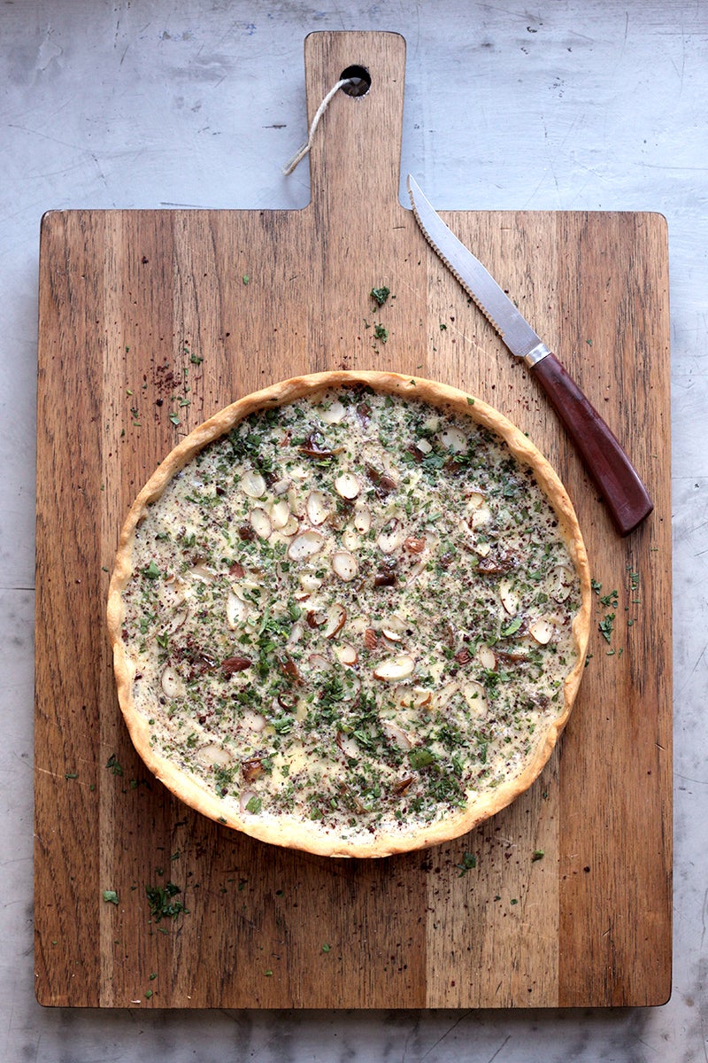 Date, Parsley, and Sumac Quiche with Crushed Almonds Saveur