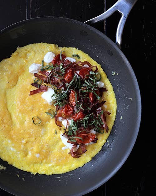 Salami, Oven-Roasted Tomato, Mozzarella, and Basil Omelette