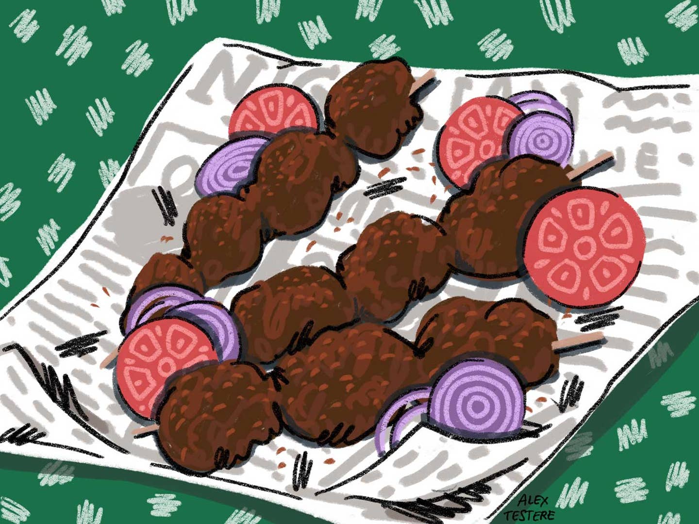 illustration of Suya Kebabs