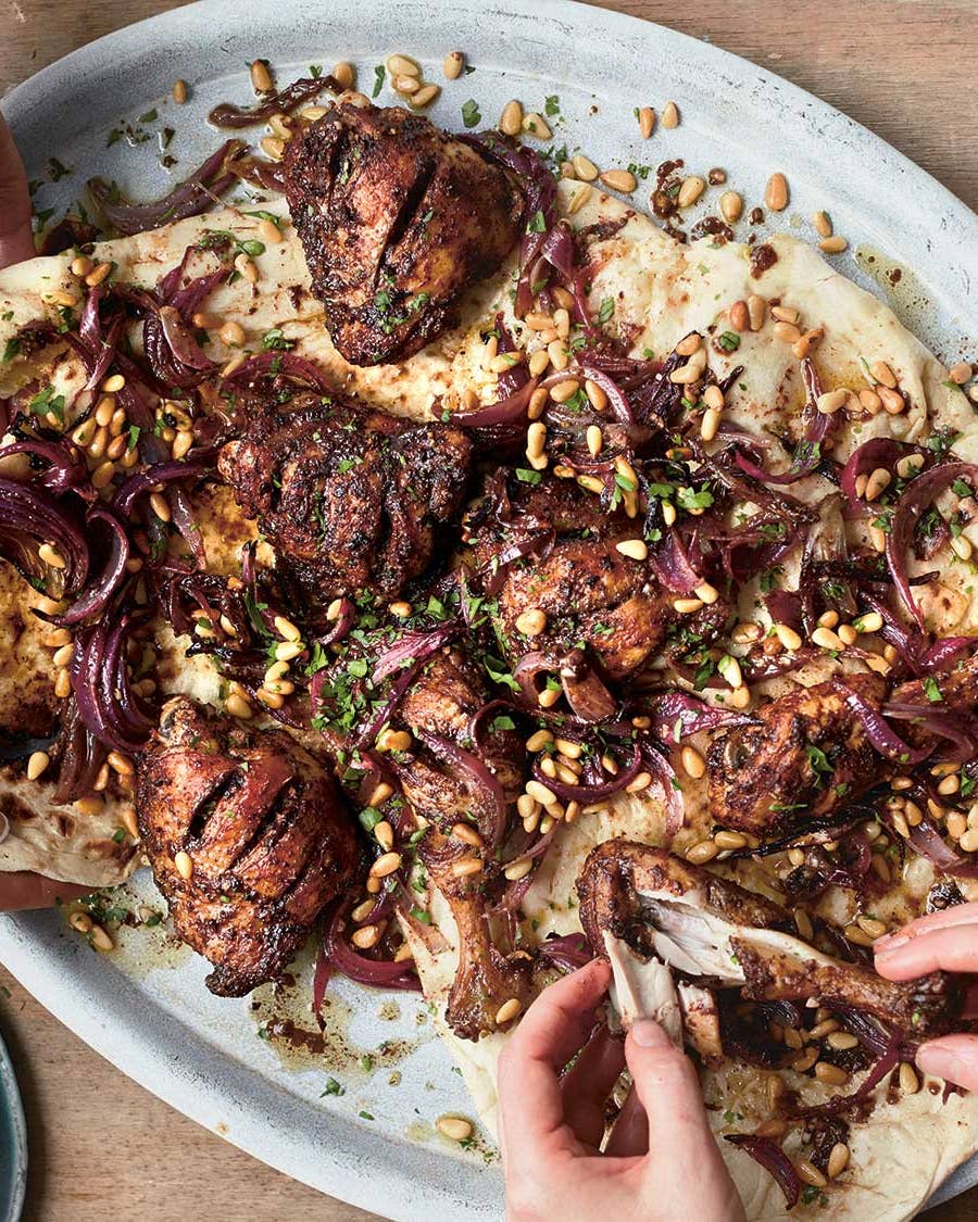Palestinian Roast Chicken with Sumac and Red Onions (Mussakhan)