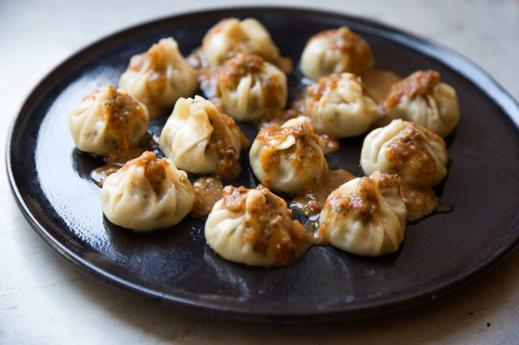 Turkey Momos with Tomato-Cilantro Sauce