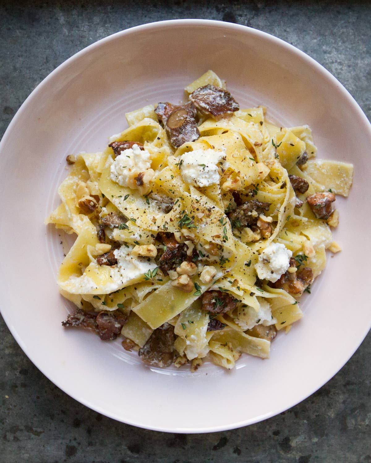 Pappardelle with Mixed Mushrooms, Ricotta, and Walnuts