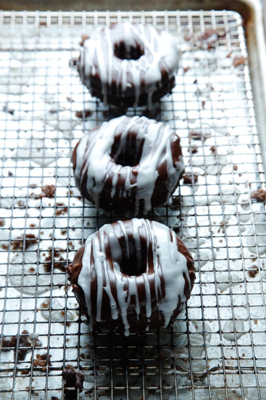 Gluten-Free Chocolate Donuts with Zebra Glaze