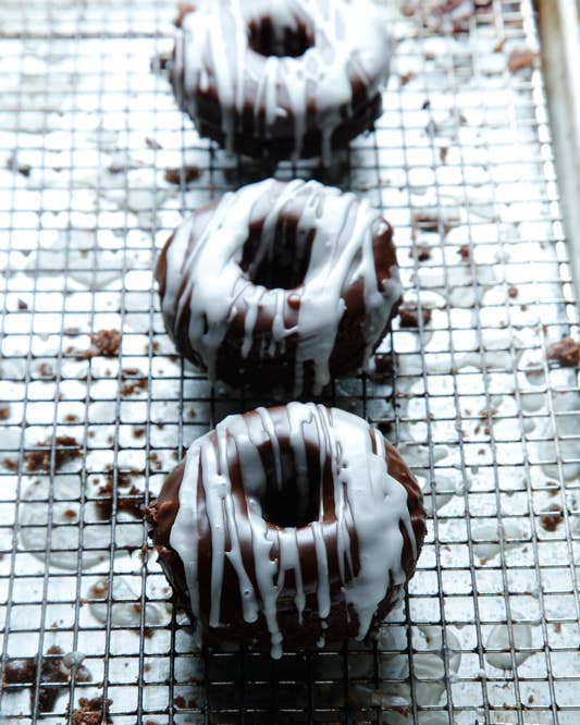 Gluten-Free Chocolate Donuts with Zebra Glaze
