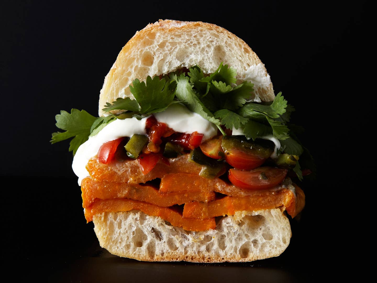 Roasted Sweet Potato Sandwich with Rajas Salsa