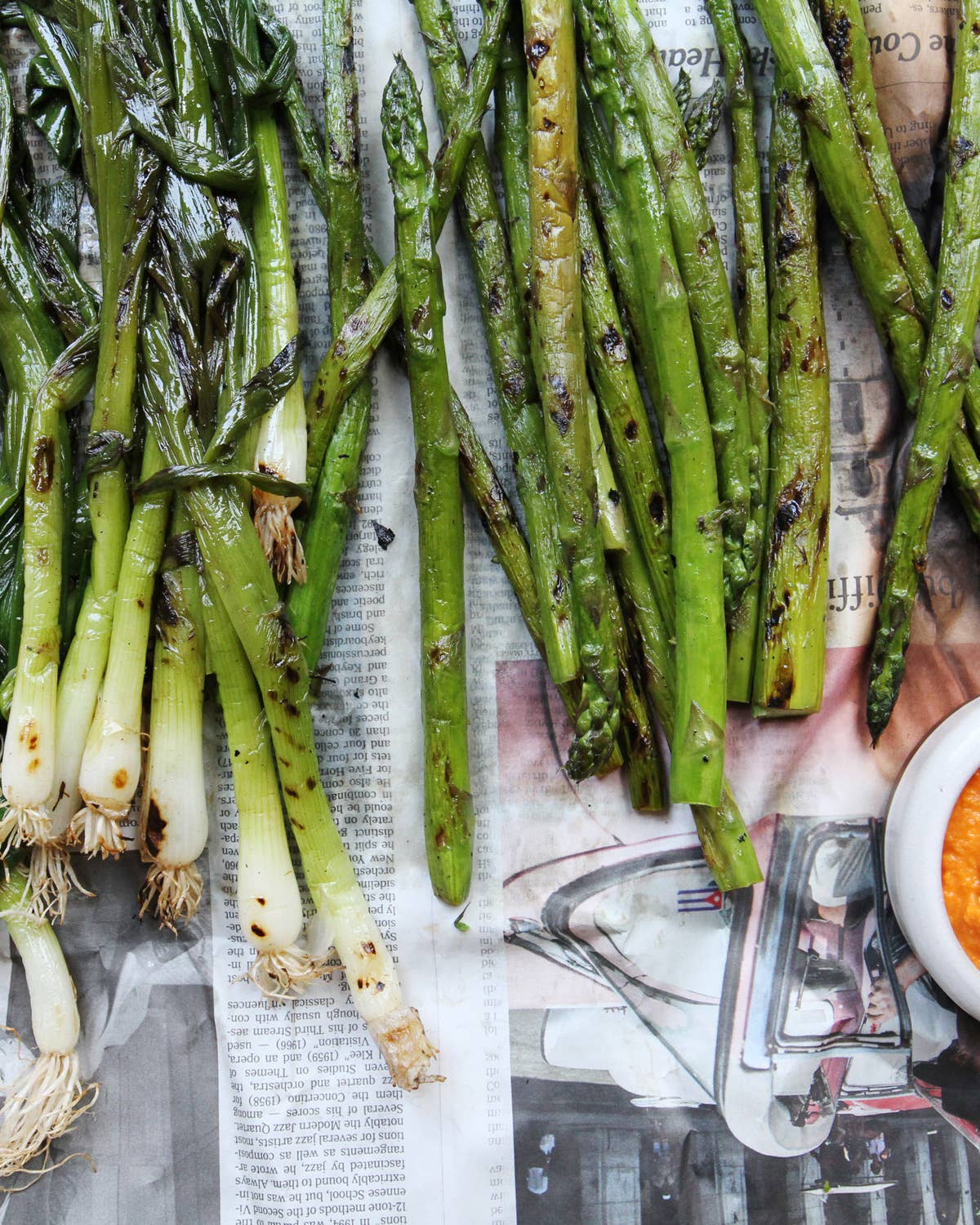 Grilled Calçots and Asparagus with Romesco Sauce