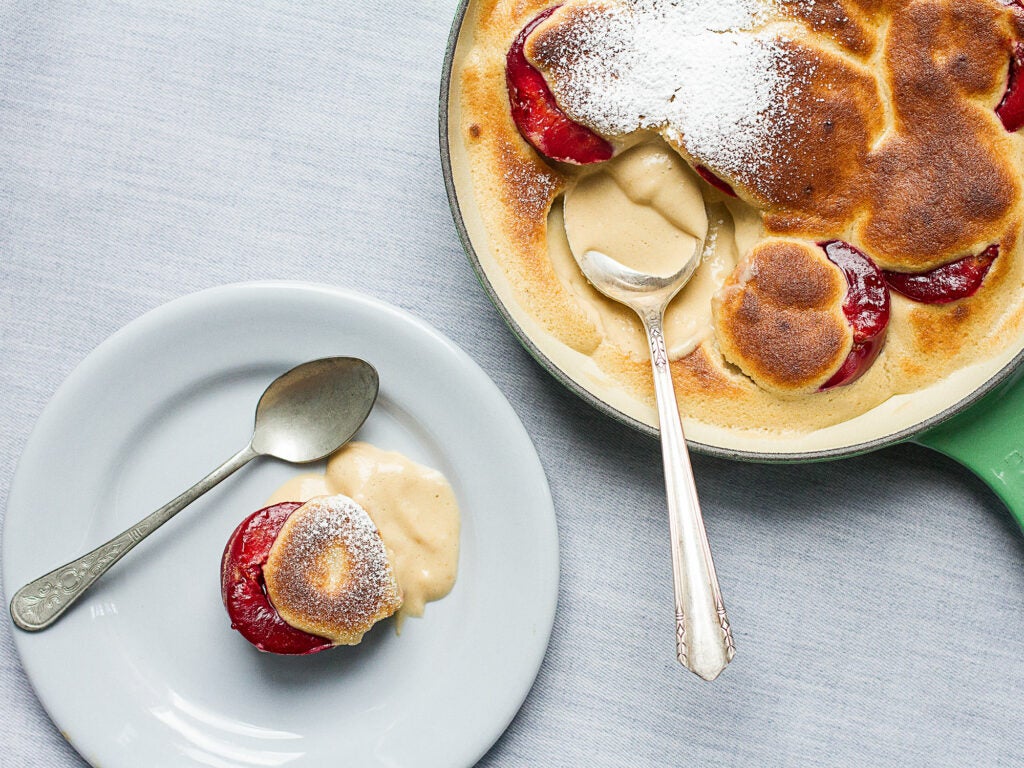 Brûléed Italian Plums with Armagnac Custard