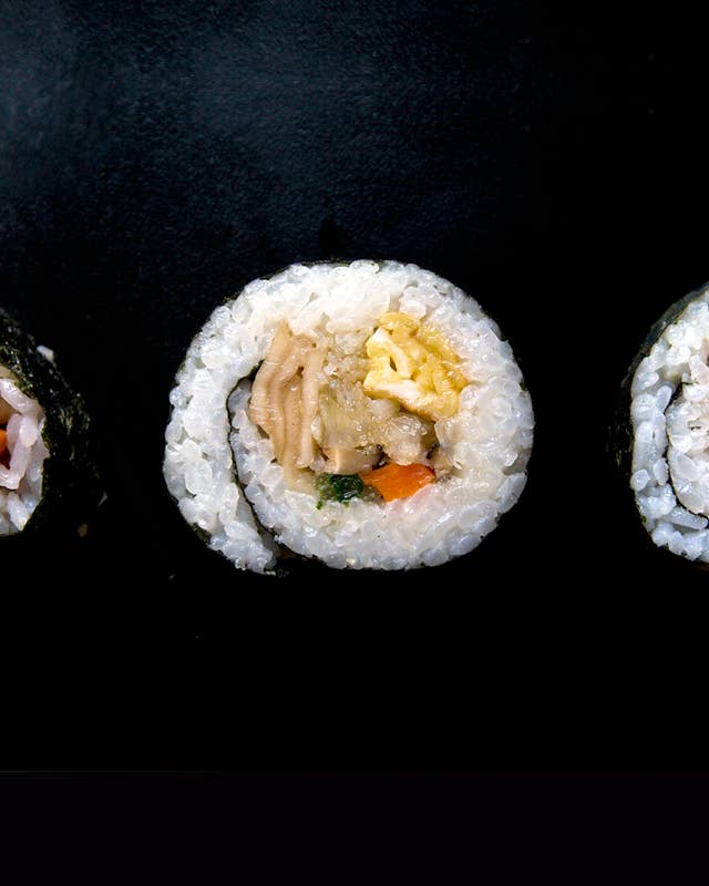 Nori Maki (Nori Rolls with Japanese Omelette, Shiitake Mushroom, and Halibut)