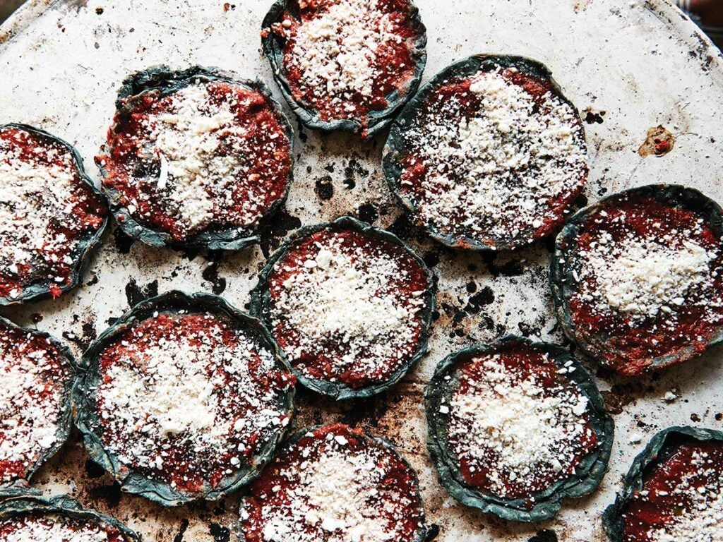 Blue Corn Pellizcadas with Salsa and Queso Fresco