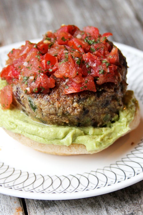 Black Bean Burger with Salsa Fresca and Avocado Crema