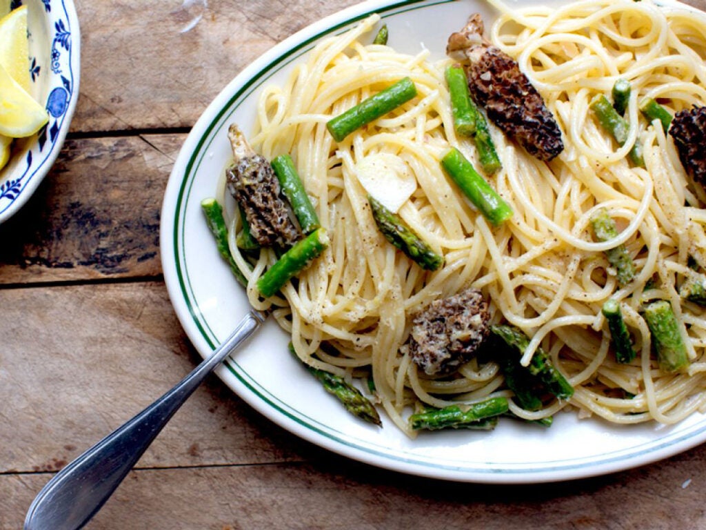 Morel and Asparagus Spaghetti