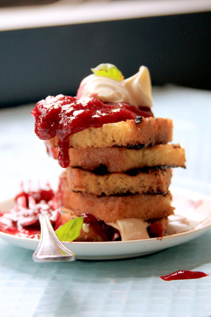 Grilled Pound Cake with Basil-Plum Compote