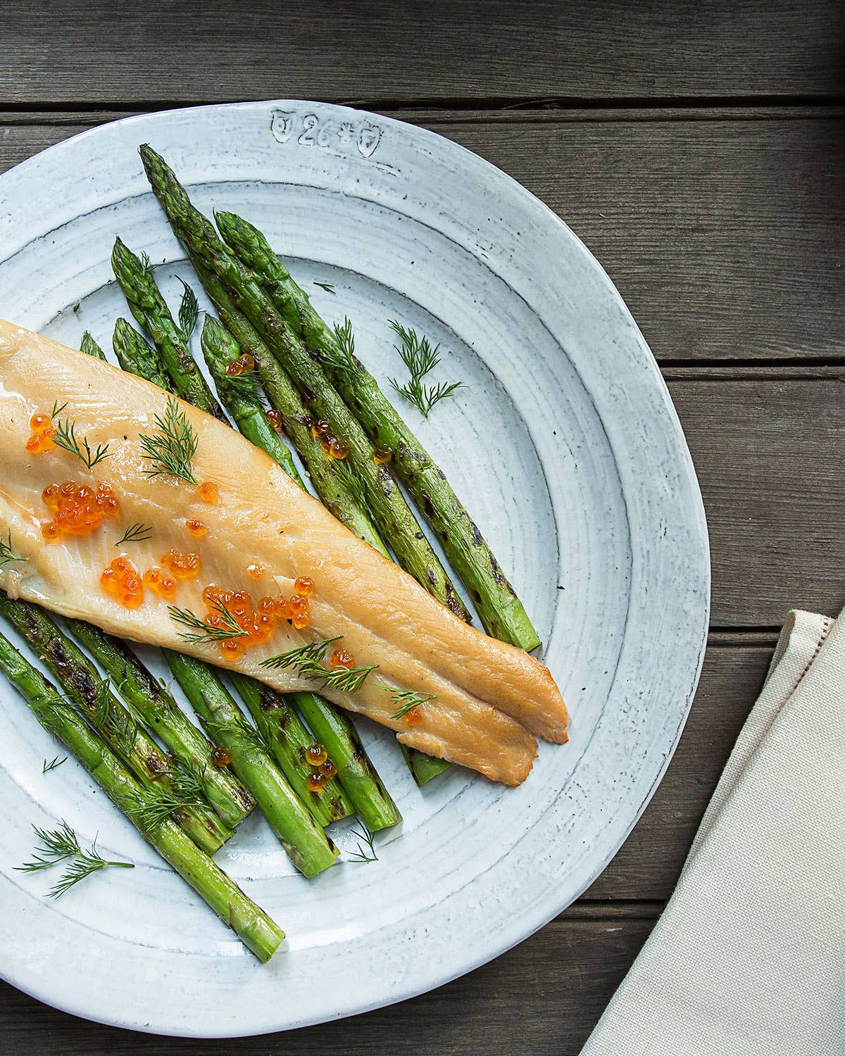 Smoked Trout with Grilled Asparagus-Dill Sauce