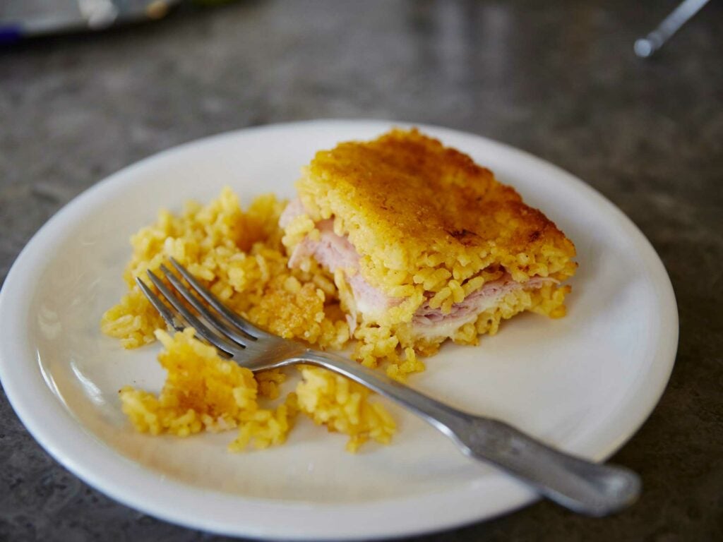 Baked Rice Cake with Ham and Cheese