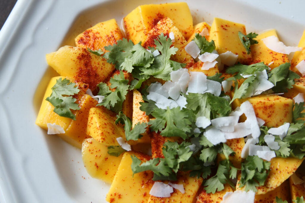 Mango with Cilantro, Coconut, and Chile Powder