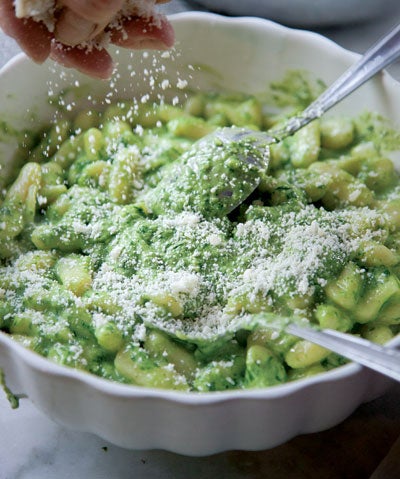 Pillowy gnocchi in a simple pesto sauce