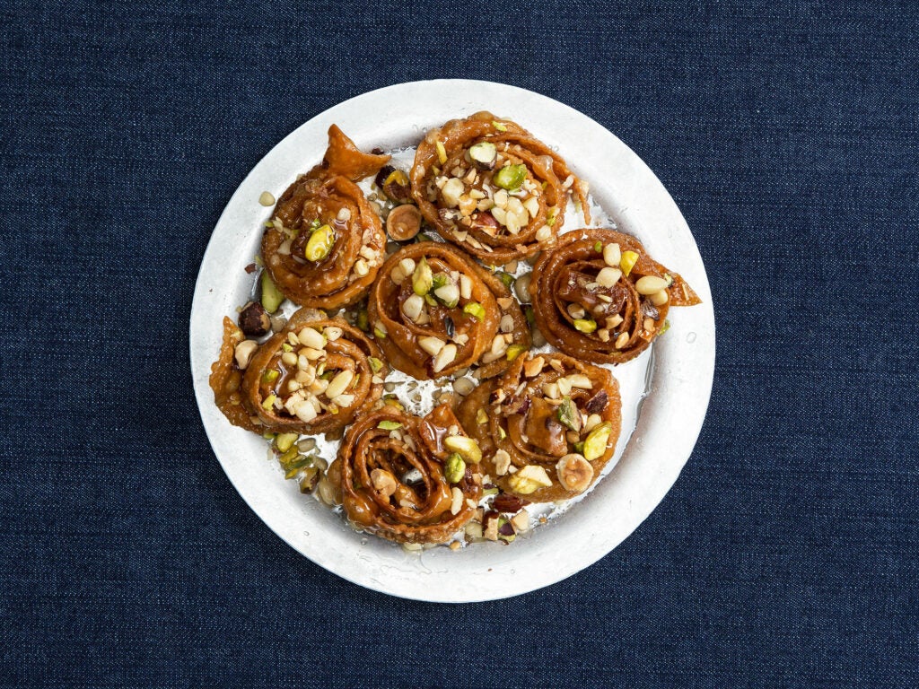 Syrup-Soaked Pastries with Hazelnuts, Pistachios, and Pine Nuts (Deblah)