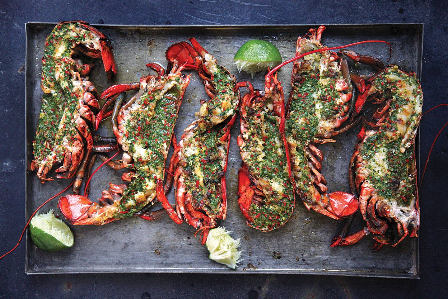 Grilled Lobster with Cilantro-Chile Butter