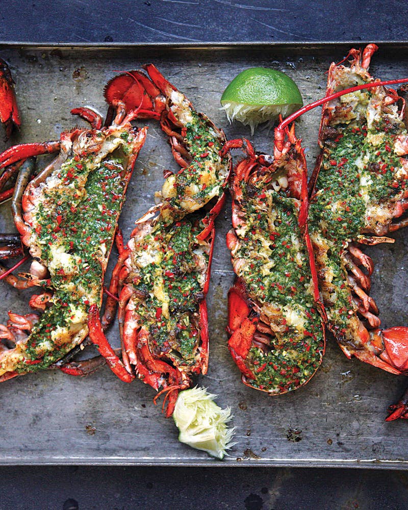 Grilled Lobster with Cilantro-Chile Butter