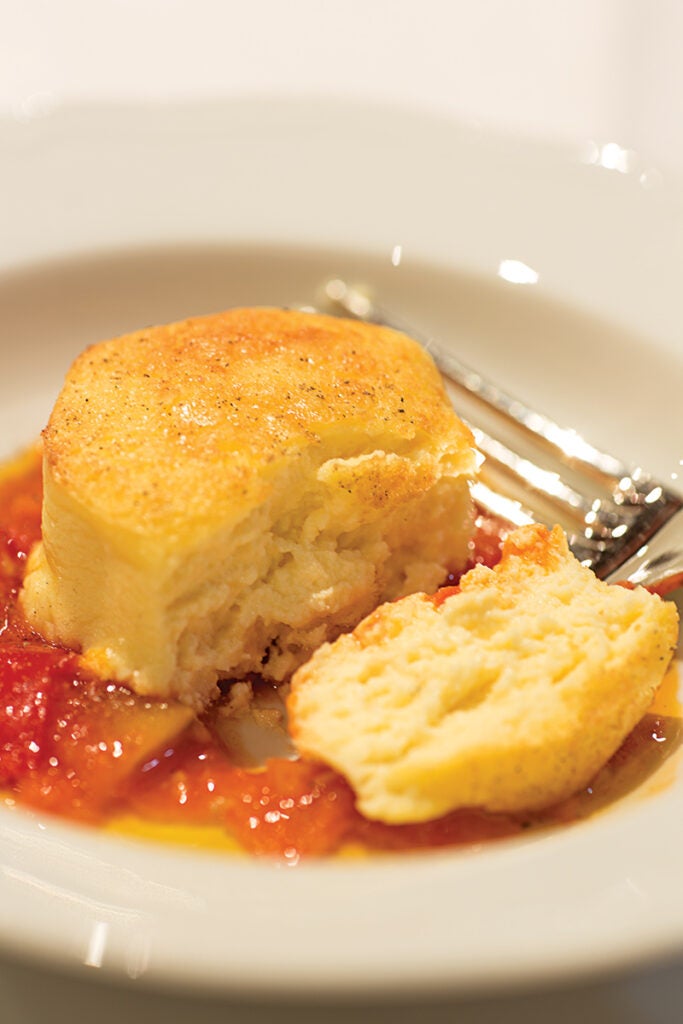 Pecorino Flans with Tomato Sauce
