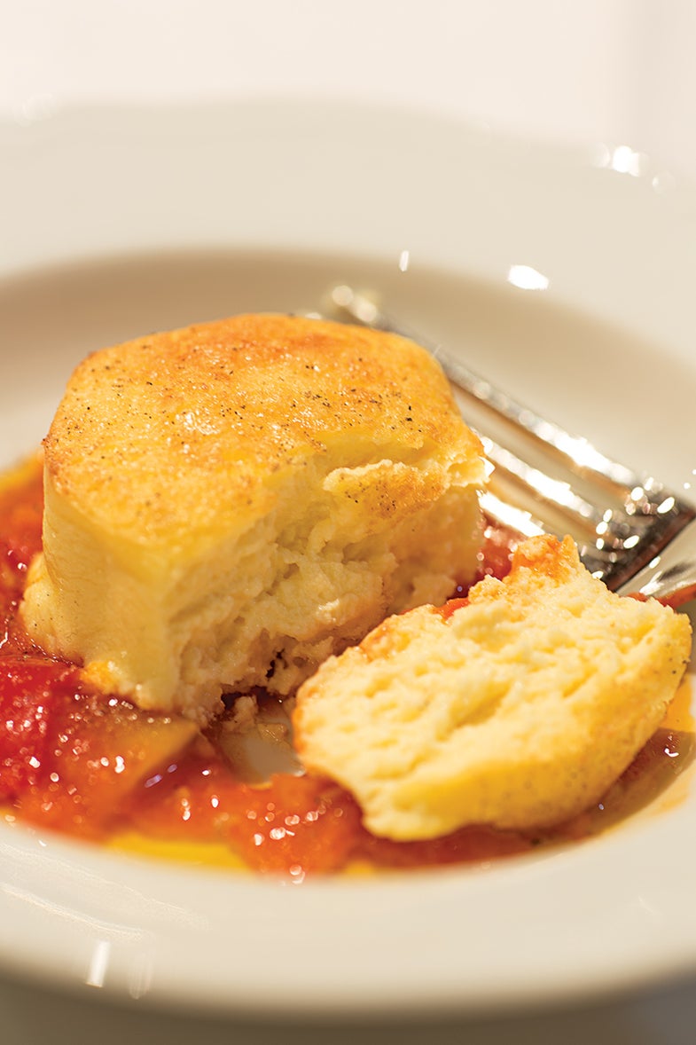 Pecorino Flans with Tomato Sauce