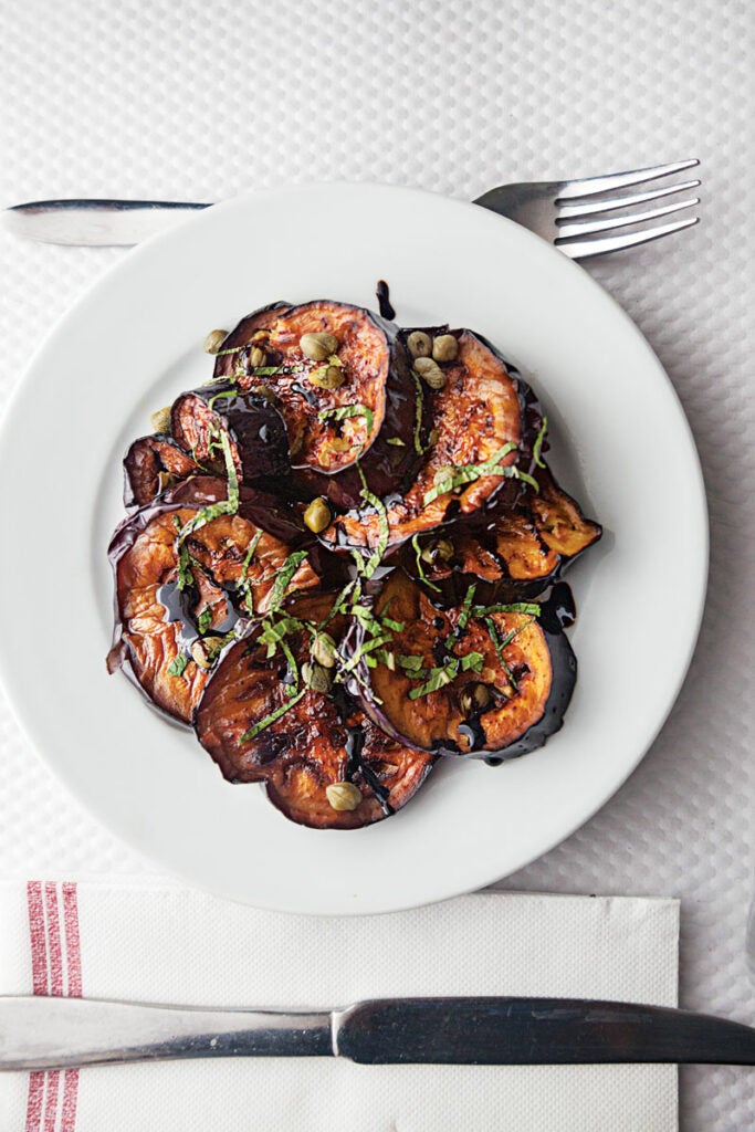 Pan-Fried Eggplant with Balsamic, Basil, and Capers