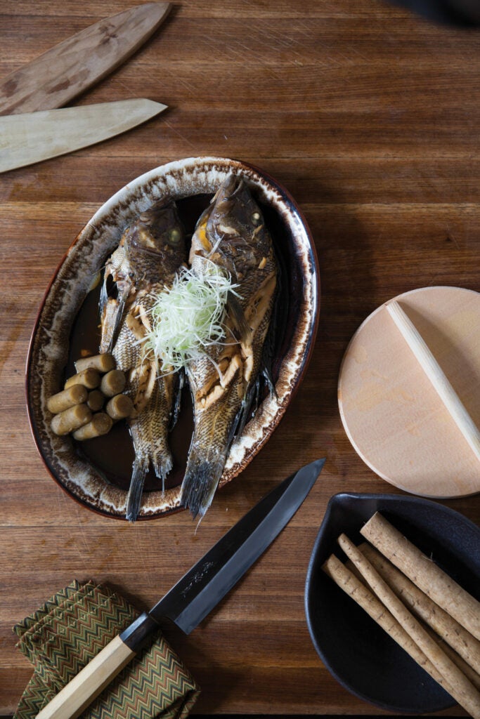 Braised Sea Bass with Burdock